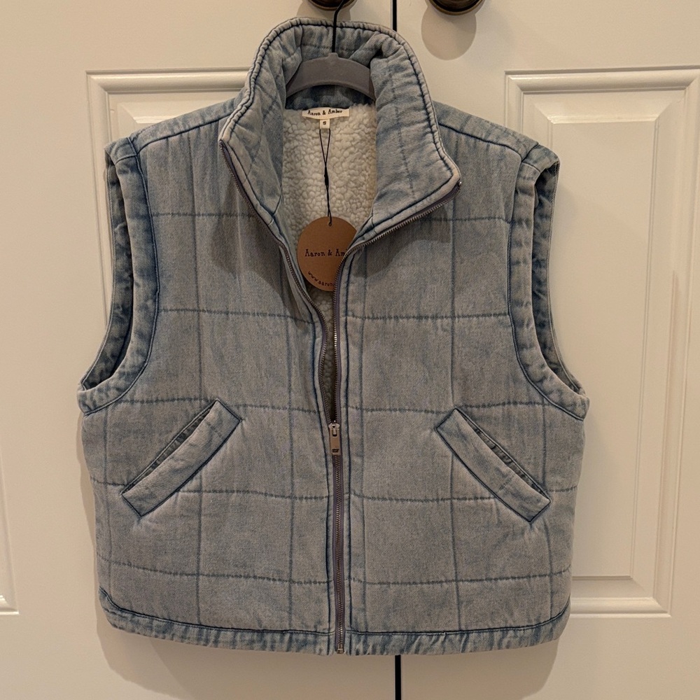 Blue Quilted Sleeveless Vest